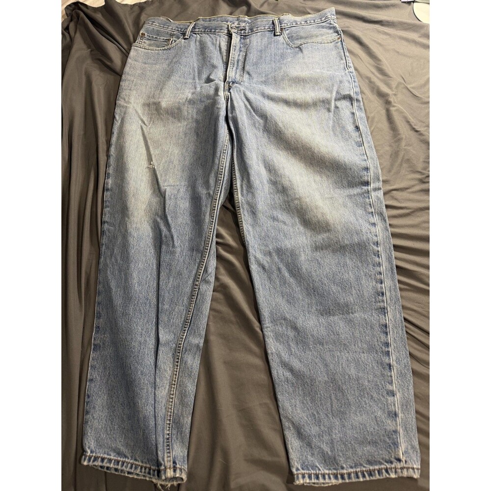levis 560 Mens 42x32 Blue Relaxed Fit Straight Leg Light Wash Distressed Denim